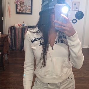 abercrombie navy and white pullover hoodie